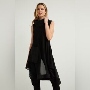 Joseph Ribkoff Black Tunic Top Sz 6 Asymmetrical Sheer Panels Mock Neck